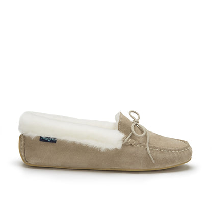Women's slippers, sheepskin, taupe suede