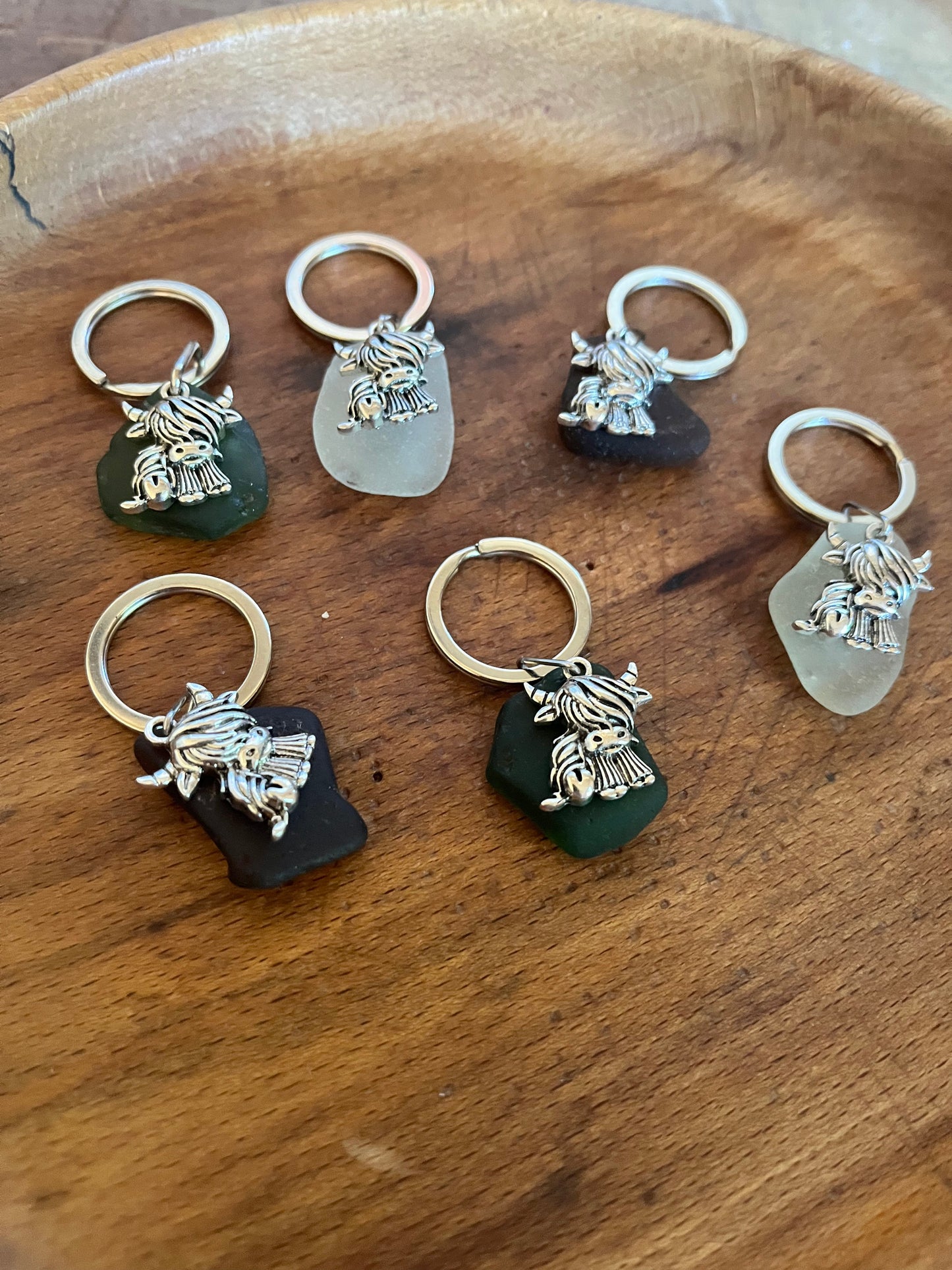 Scottish Highland Cow Seaglass Keyrings