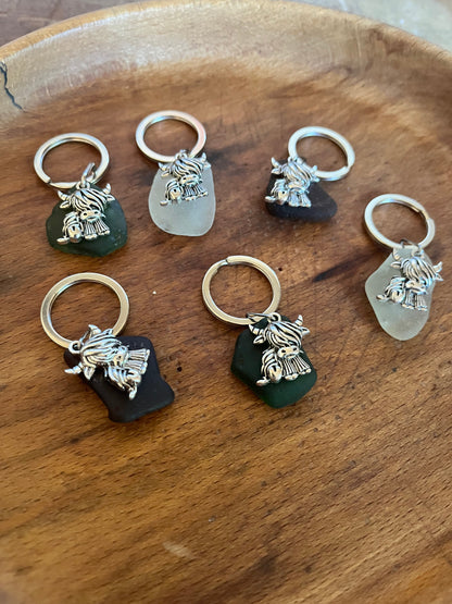Scottish Highland Cow Seaglass Keyrings