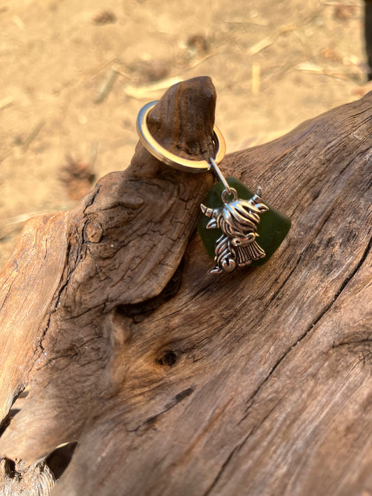 Scottish Highland Cow Seaglass Keyrings
