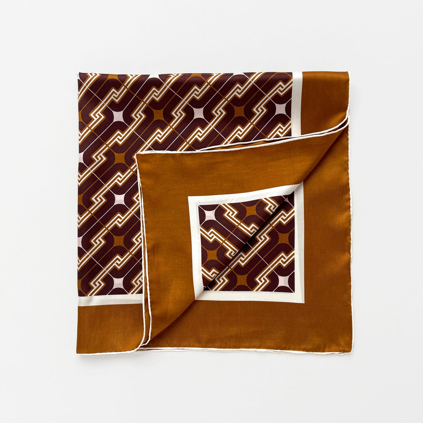 Retro Geometric Silk Square Scarf - 65cm Double-Sided Print Men's Neckerchief with Hand-Rolled Edges