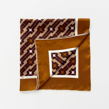 Retro Geometric Silk Square Scarf - 65cm Double-Sided Print Men's Neckerchief with Hand-Rolled Edges