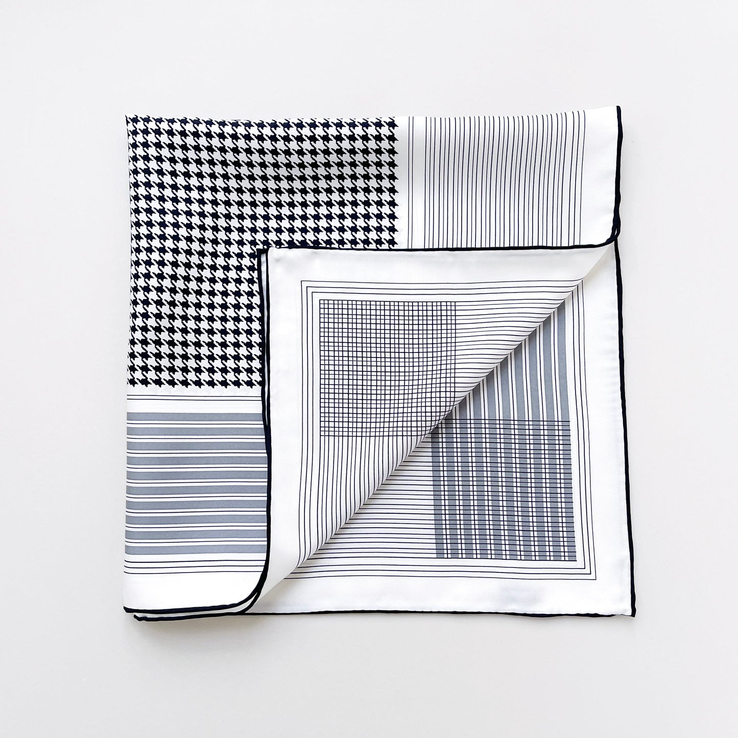 Classic Houndstooth Silk Square Scarf - 65cm Hand-rolled Bandana Scarf