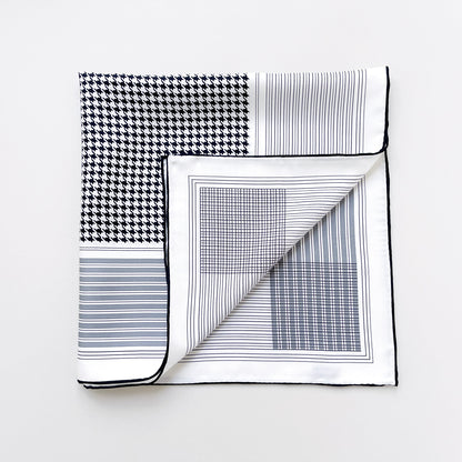 Classic Houndstooth Silk Square Scarf - 65cm Hand-rolled Bandana Scarf