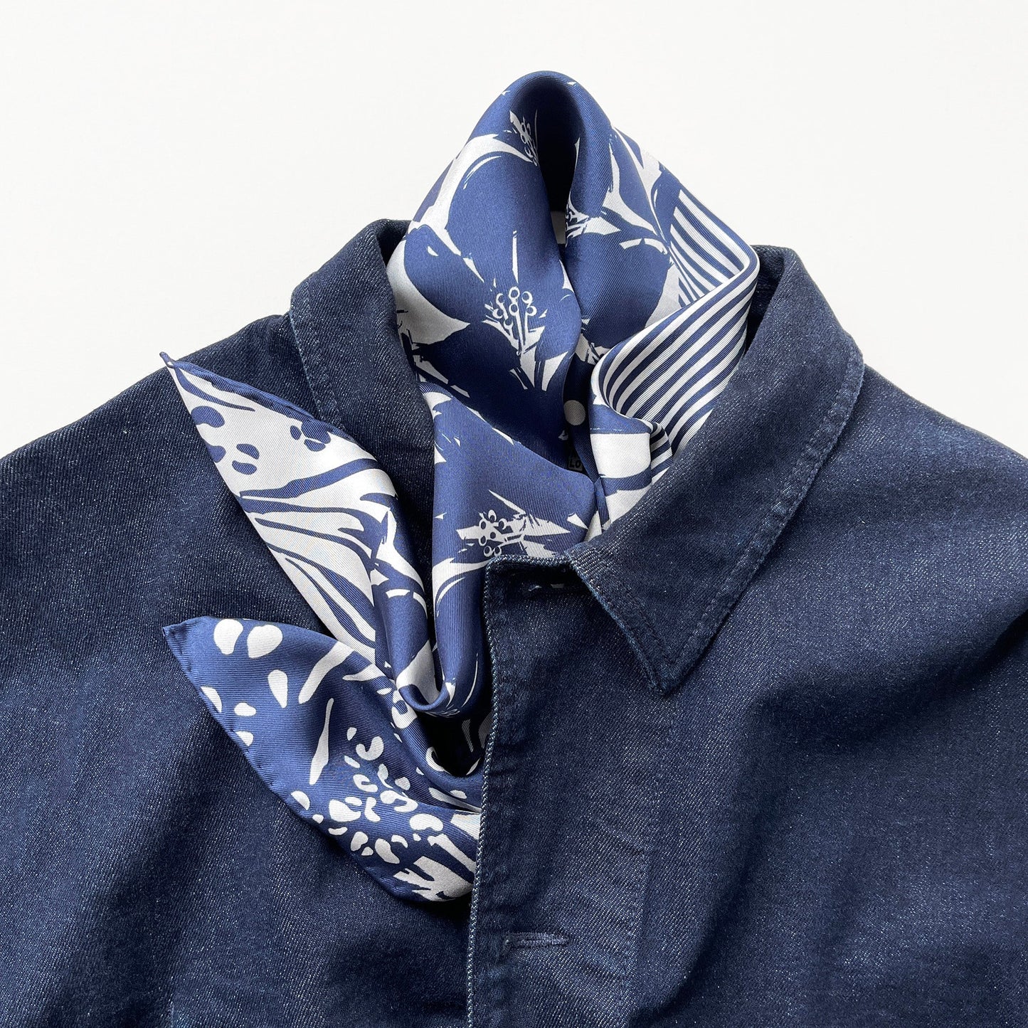 Navy Patchwork Print Silk Square Scarf Bandana – 65cm for Women