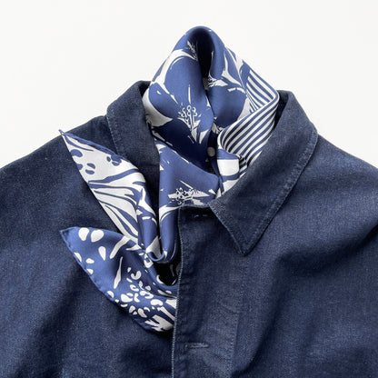 Navy Patchwork Print Silk Square Scarf Bandana – 65cm for Women