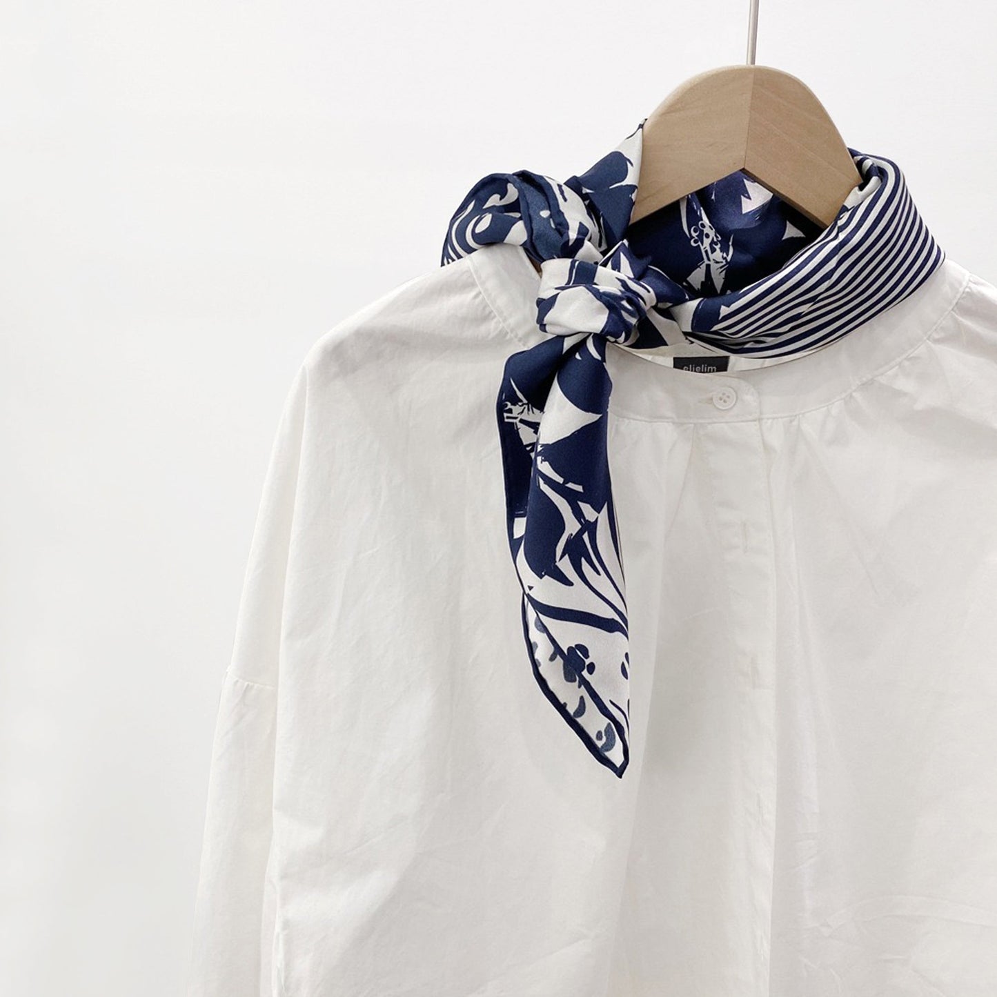 Navy Patchwork Print Silk Square Scarf Bandana – 65cm for Women