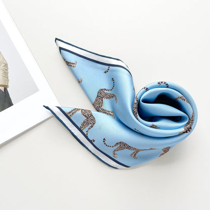 Leopard Chic Silk Scarf - 65cm Hand-rolled Bandana Scarf for Women & Men