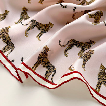 Leopard Chic Silk Scarf - 65cm Hand-rolled Bandana Scarf for Women & Men