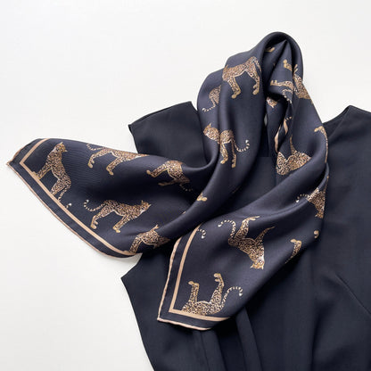 Leopard Chic Silk Scarf - 65cm Hand-rolled Bandana Scarf for Women & Men