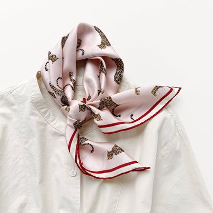 Leopard Chic Silk Scarf - 65cm Hand-rolled Bandana Scarf for Women & Men