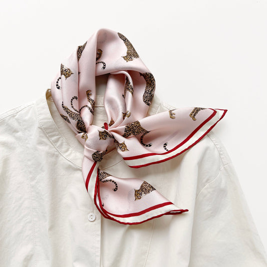 Leopard Chic Silk Scarf - 65cm Hand-rolled Bandana Scarf for Women & Men