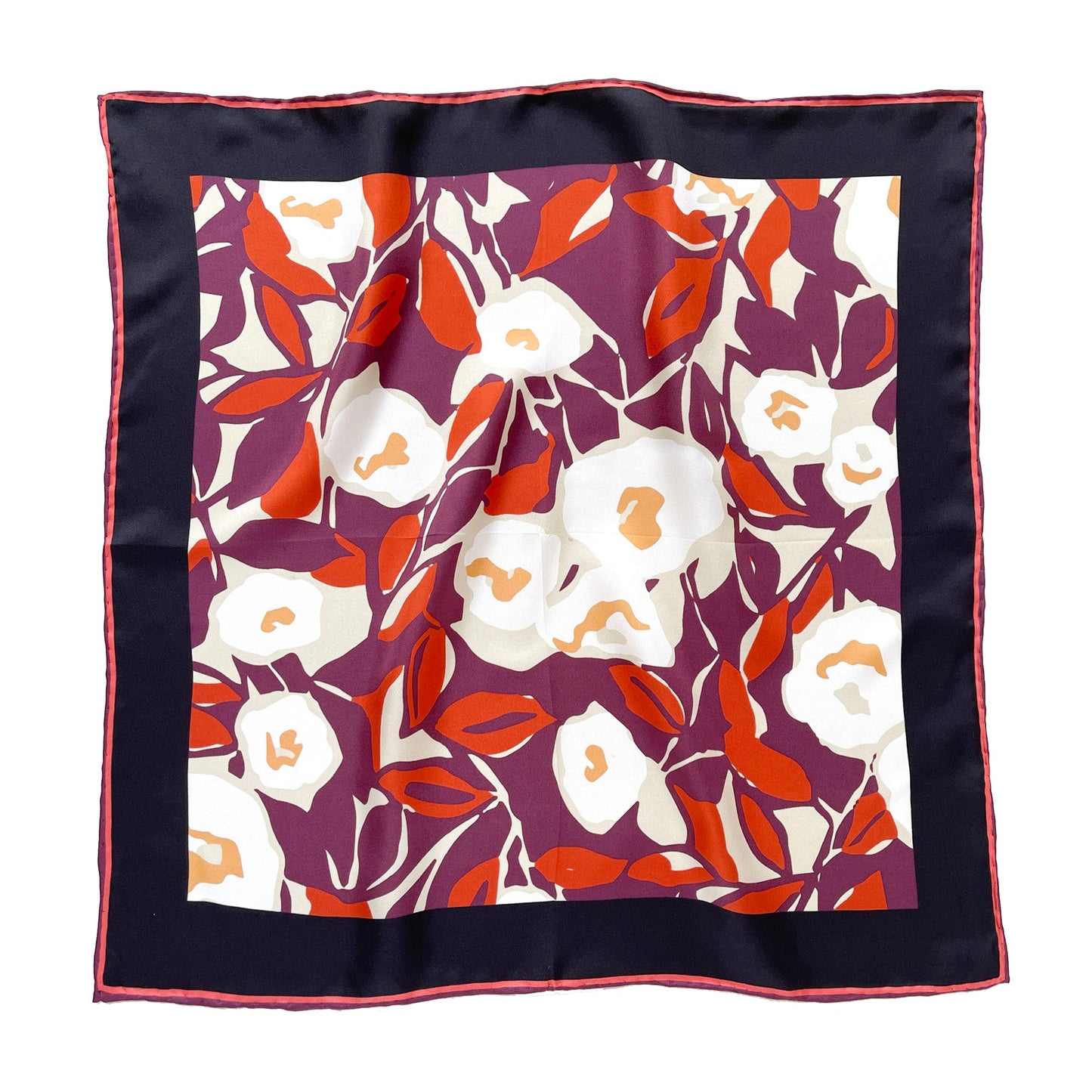 Purple Red Berry Blossom Silk Scarf - 53cm Hand-rolled Unisex Bandana