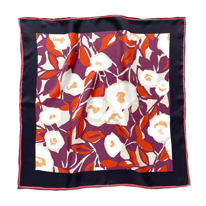 Purple Red Berry Blossom Silk Scarf - 53cm Hand-rolled Unisex Bandana
