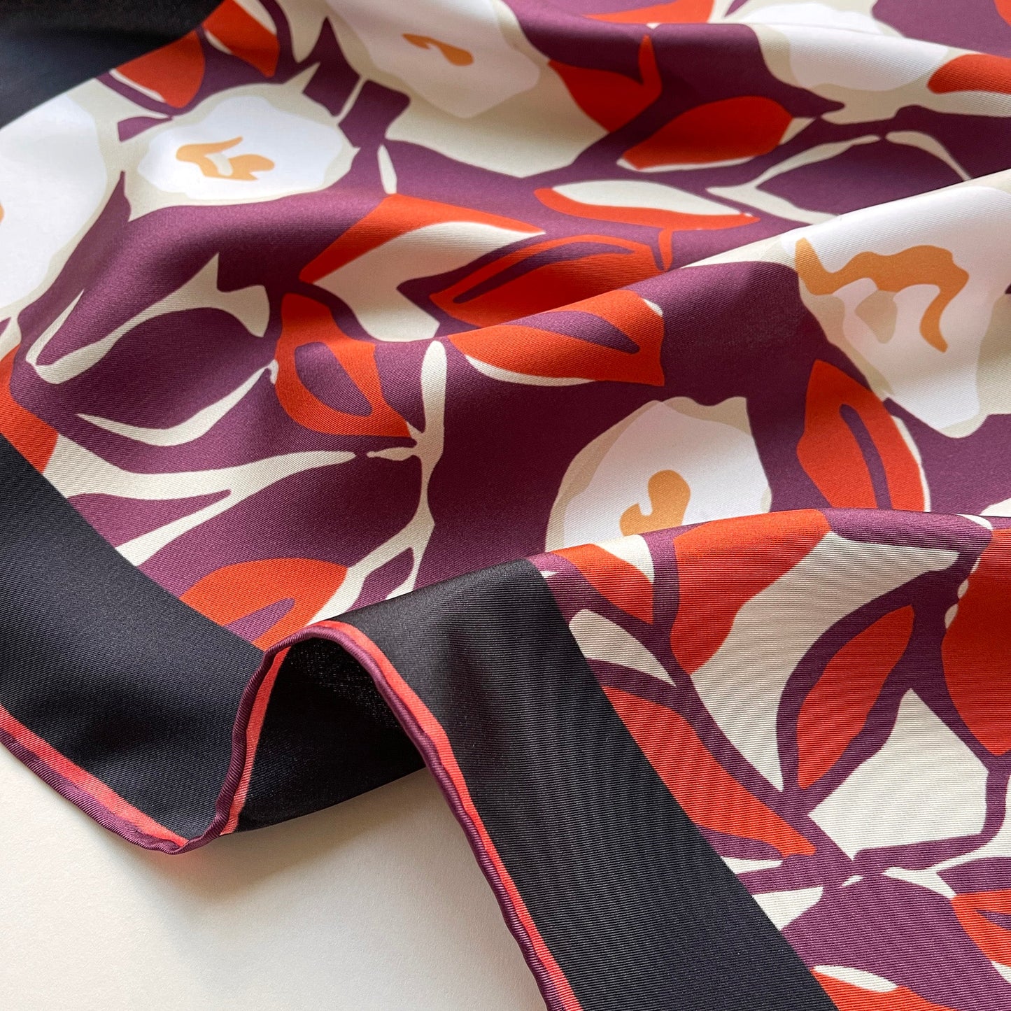 Purple Red Berry Blossom Silk Scarf - 53cm Hand-rolled Unisex Bandana