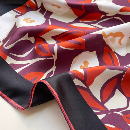 Purple Red Berry Blossom Silk Scarf - 53cm Hand-rolled Unisex Bandana
