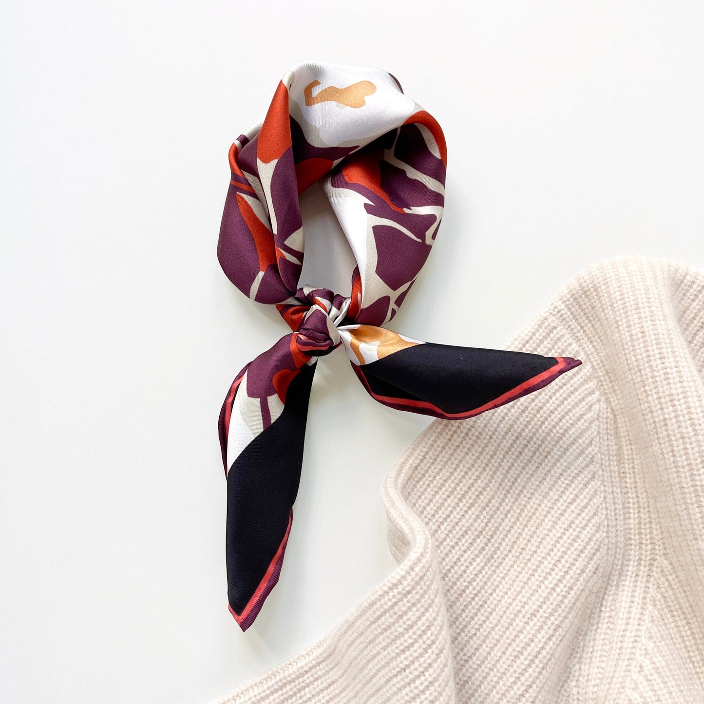 Purple Red Berry Blossom Silk Scarf - 53cm Hand-rolled Unisex Bandana