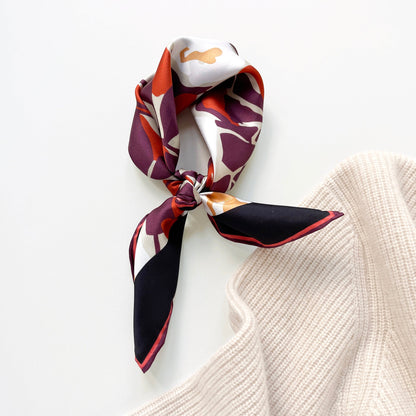 Purple Red Berry Blossom Silk Scarf - 53cm Hand-rolled Unisex Bandana