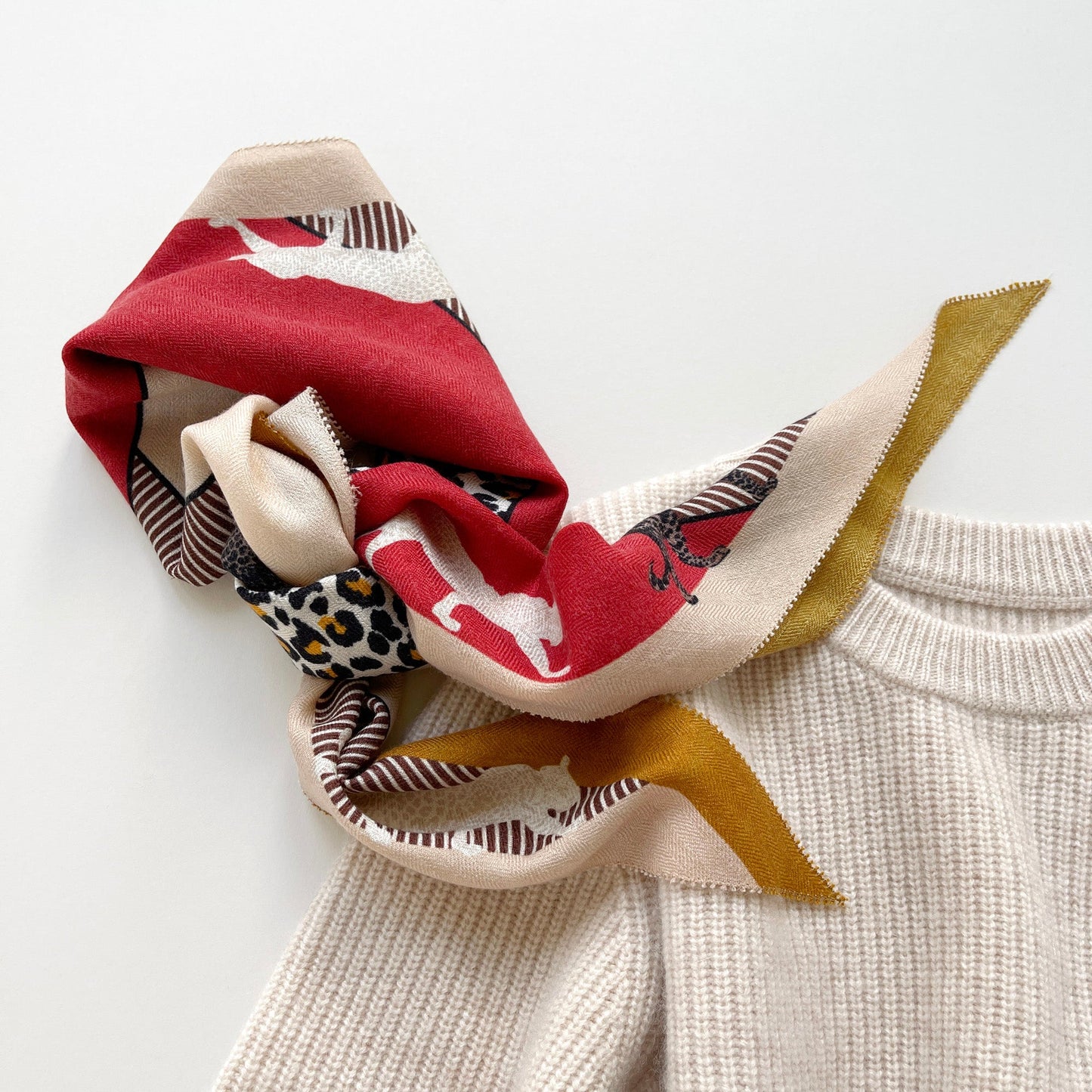 Red Black Leopard Charm Cashmere Silk Scarf - Women's Neck Scarf