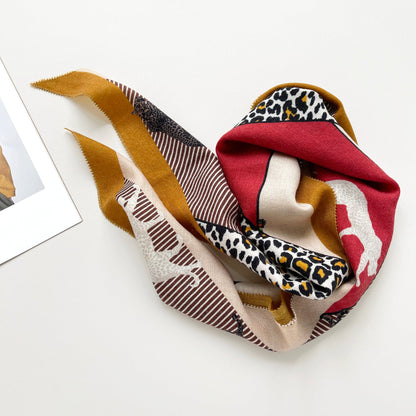 Red Black Leopard Charm Cashmere Silk Scarf - Women's Neck Scarf