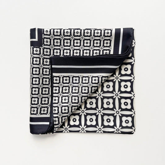 Monochrome Bloom Silk Square Scarf - 90cm Women's Head Scarf