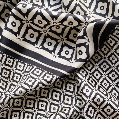 Monochrome Bloom Silk Square Scarf - 90cm Women's Head Scarf