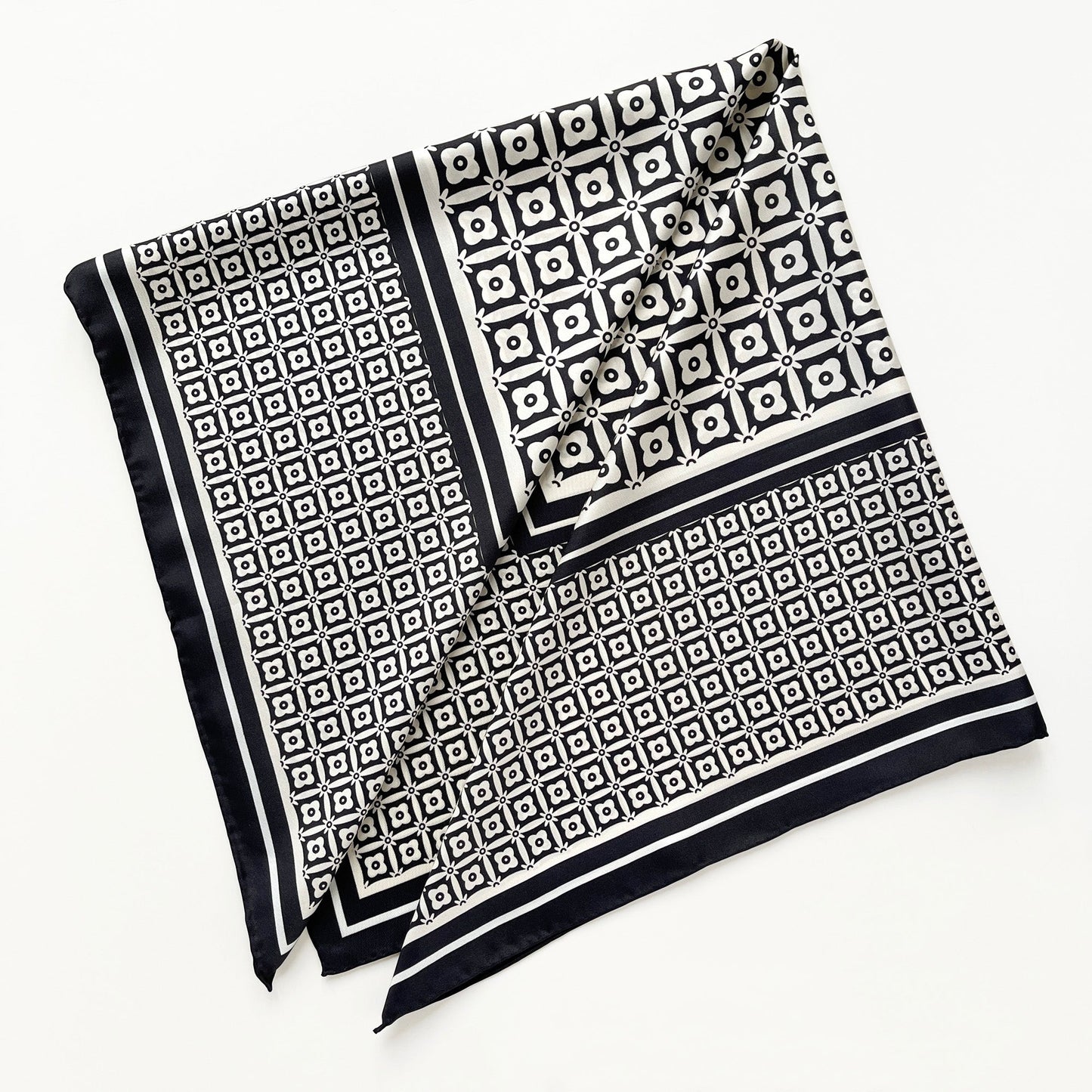 Monochrome Bloom Silk Square Scarf - 90cm Women's Head Scarf