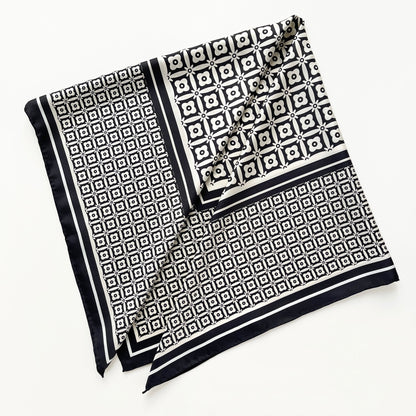 Monochrome Bloom Silk Square Scarf - 90cm Women's Head Scarf