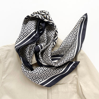 Monochrome Bloom Silk Square Scarf - 90cm Women's Head Scarf