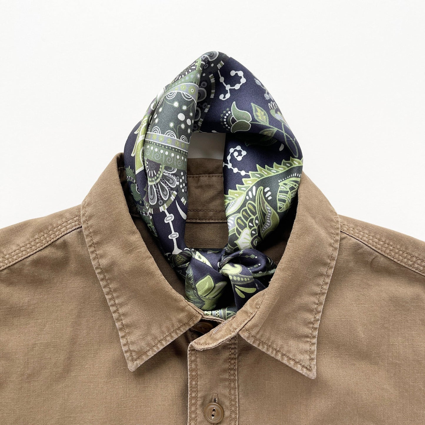 Forest Green Paisley Silk Scarf - 53cm Double-Sided Print Unisex Bandana with Hand-rolled Edges