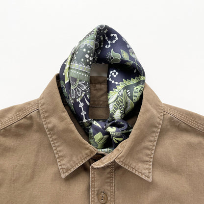 Forest Green Paisley Silk Scarf - 53cm Double-Sided Print Unisex Bandana with Hand-rolled Edges