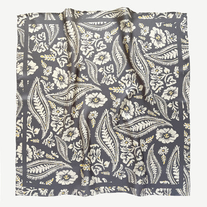 Ash Grey Meadow Blooms Silk Scarf - 65cm Hand-rolled Women's Bandana Scarf