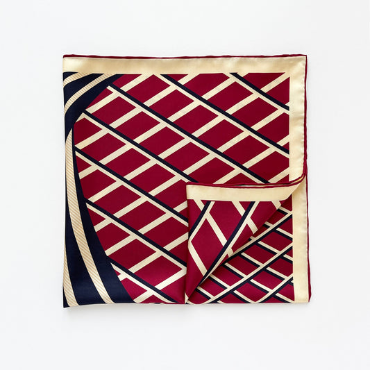 Kanagawa Wave Silk Scarf - 65cm Double-Sided Print Men's Neckerchief with Hand-Rolled Edges