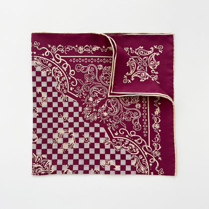 Classic Baroque Check Silk Scarf - 53cm Hand-rolled Men's Bandana Neckerchief