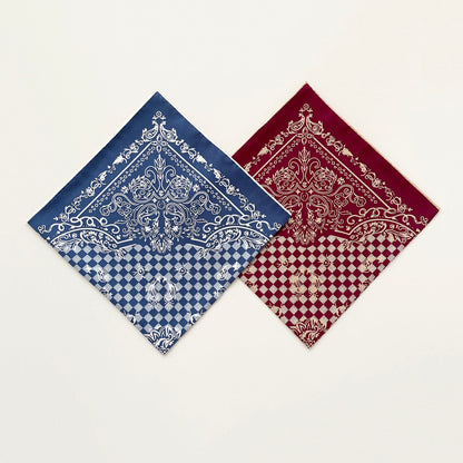 Baroque Check Silk Scarf - 53cm Hand-rolled Unisex Bandana