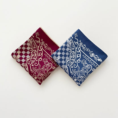 Classic Baroque Check Silk Scarf - 53cm Hand-rolled Men's Bandana Neckerchief