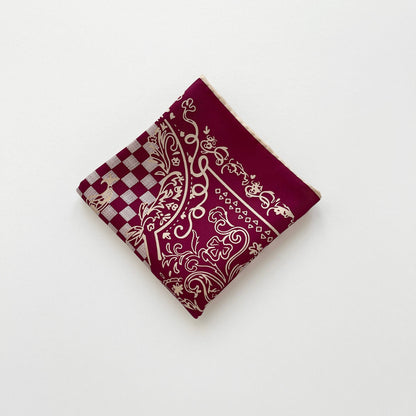 Classic Baroque Check Silk Scarf - 53cm Hand-rolled Men's Bandana Neckerchief