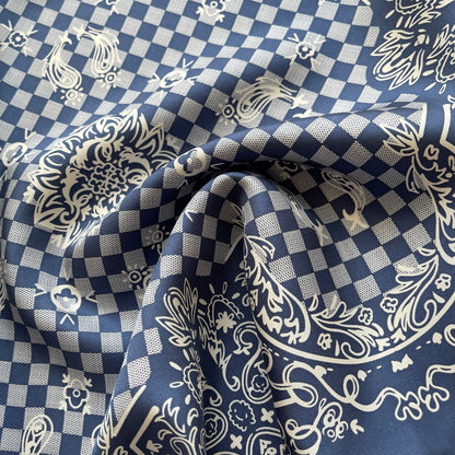 Classic Baroque Check Silk Scarf - 53cm Hand-rolled Men's Bandana Neckerchief