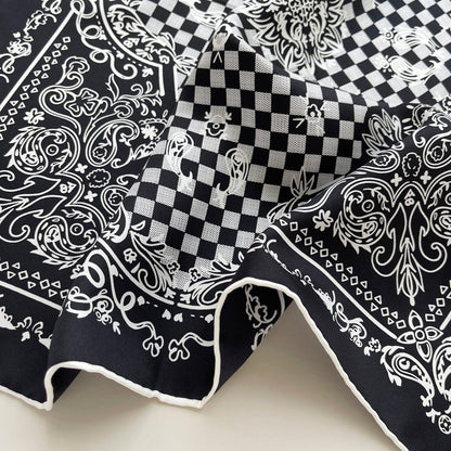 Classic Baroque Check Silk Scarf - 53cm Hand-rolled Men's Bandana Neckerchief