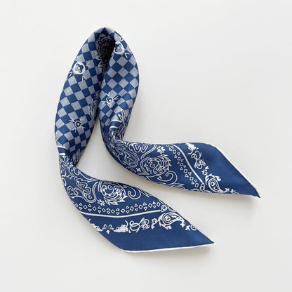 Classic Baroque Check Silk Scarf - 53cm Hand-rolled Men's Bandana Neckerchief