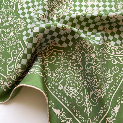 Classic Baroque Check Silk Scarf - 53cm Hand-rolled Men's Bandana Neckerchief