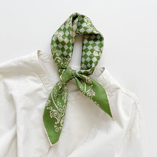Baroque Check Silk Scarf - 53cm Hand-rolled Unisex Bandana
