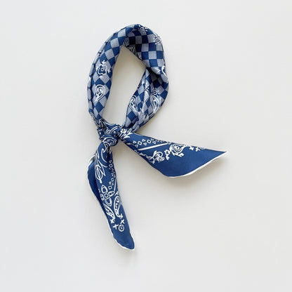 Baroque Check Silk Scarf - 53cm Hand-rolled Unisex Bandana