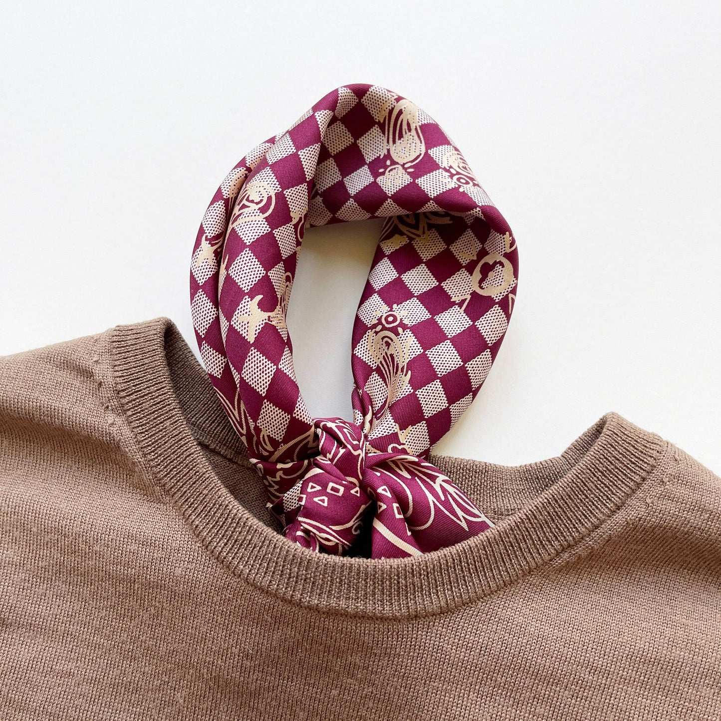 Baroque Check Silk Scarf - 53cm Hand-rolled Unisex Bandana