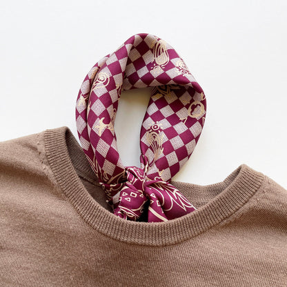 Baroque Check Silk Scarf - 53cm Hand-rolled Unisex Bandana