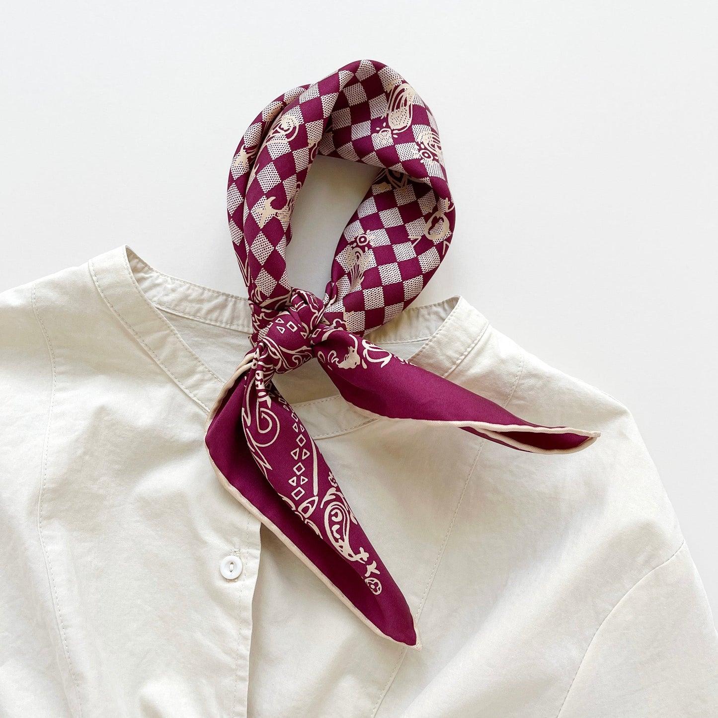 Classic Baroque Check Silk Scarf - 53cm Hand-rolled Men's Bandana Neckerchief