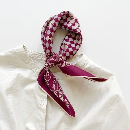 Classic Baroque Check Silk Scarf - 53cm Hand-rolled Men's Bandana Neckerchief