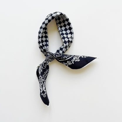 Classic Baroque Check Silk Scarf - 53cm Hand-rolled Men's Bandana Neckerchief