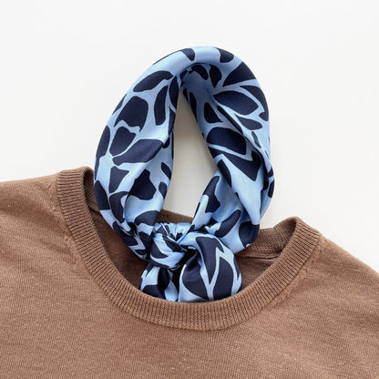 Blue Melody Silk Scarf - 65cm Double-Sided Print with Hand-Rolled Edges