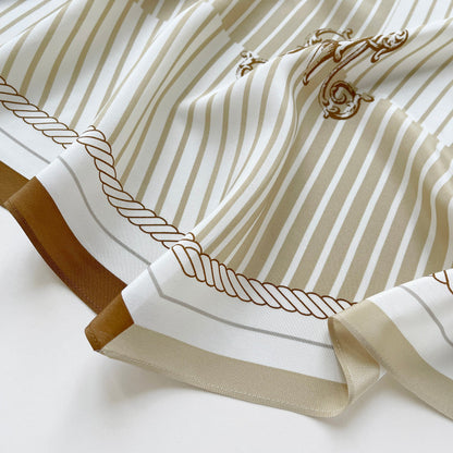Stripe Monogram Grace Silk Scarf - 100% Silk Crepe de Chine
